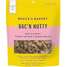 Boccces Bakery Bacn Nutty Dog Treats - Peanut Butter & Bacon 2 LBs Larger Size - Simple Ingredients; Wheat-Free