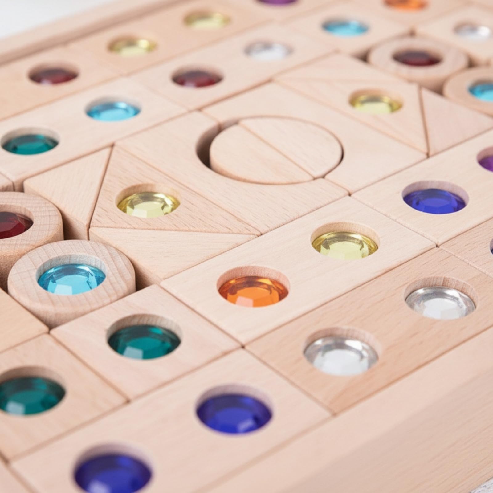 Blocchi di Legno con Inserti Colorati | Costruzioni Fantasiose e fortezze, Set di Blocchi con Scatola Legno, Educativo, per Area Giochi