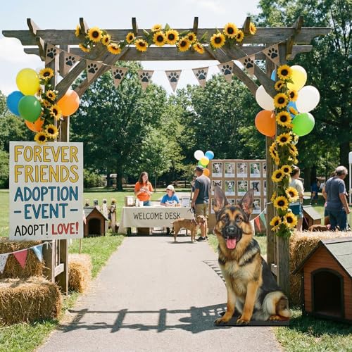 Image of Geelin 4 ft German Shepherd Cardboard Standup Cutout Life Size Dog Animal Stand up Photo Booths Prop Stand-up for Pets Animal Themed Birthday Party Decoration Supplies