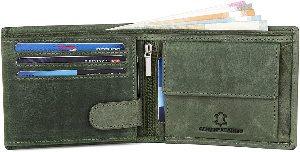Dalaman view of the open WILDHORN wallet showing card slots, currency compartments, and coin pocket