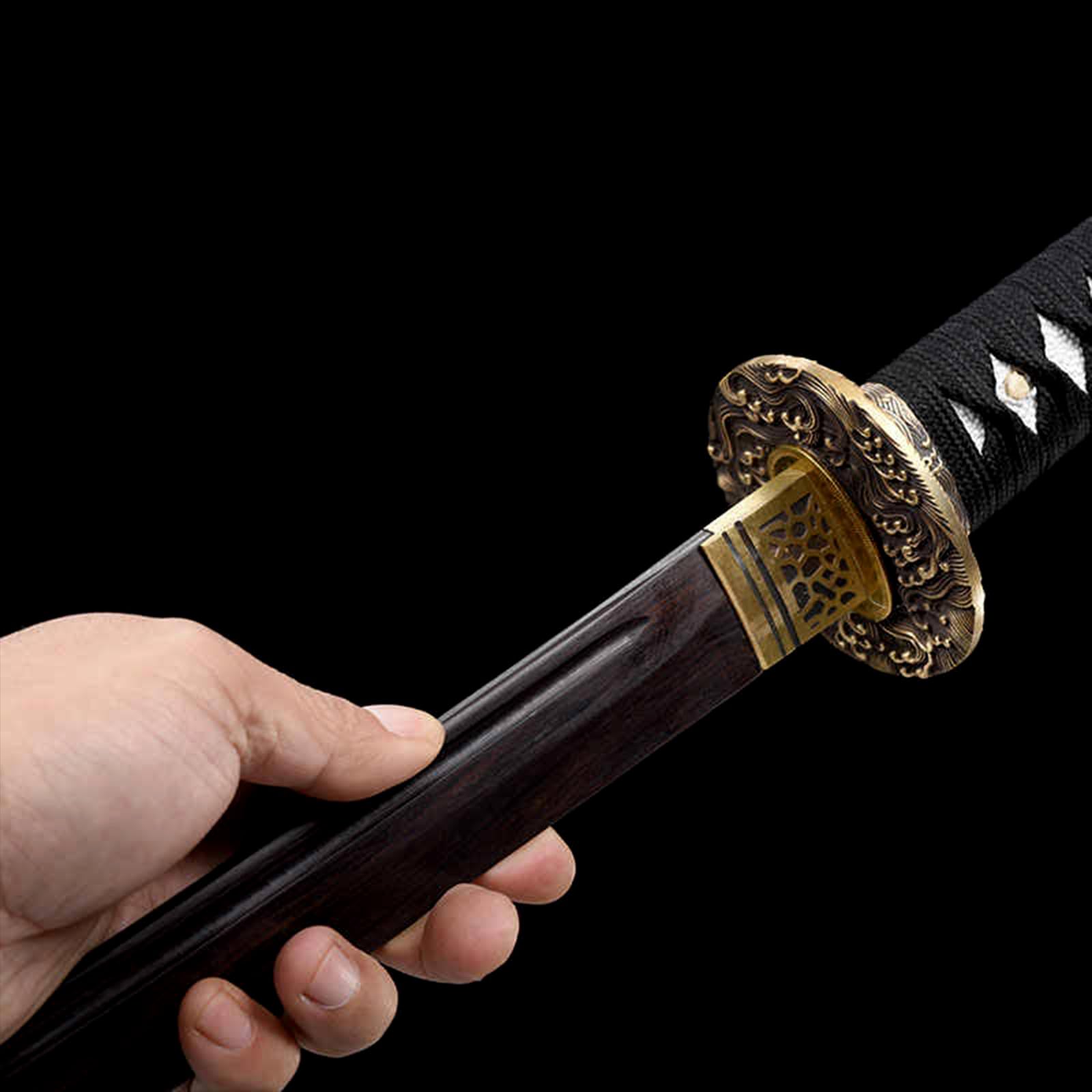 Bokken negro 103 cm hecho a mano,espada samurái de ébano natural con guardamanos de cobre puro. Katana japonesa de madera para entrenamiento,colección,kendo,cosplay,exhibición,regalo y accesorios.