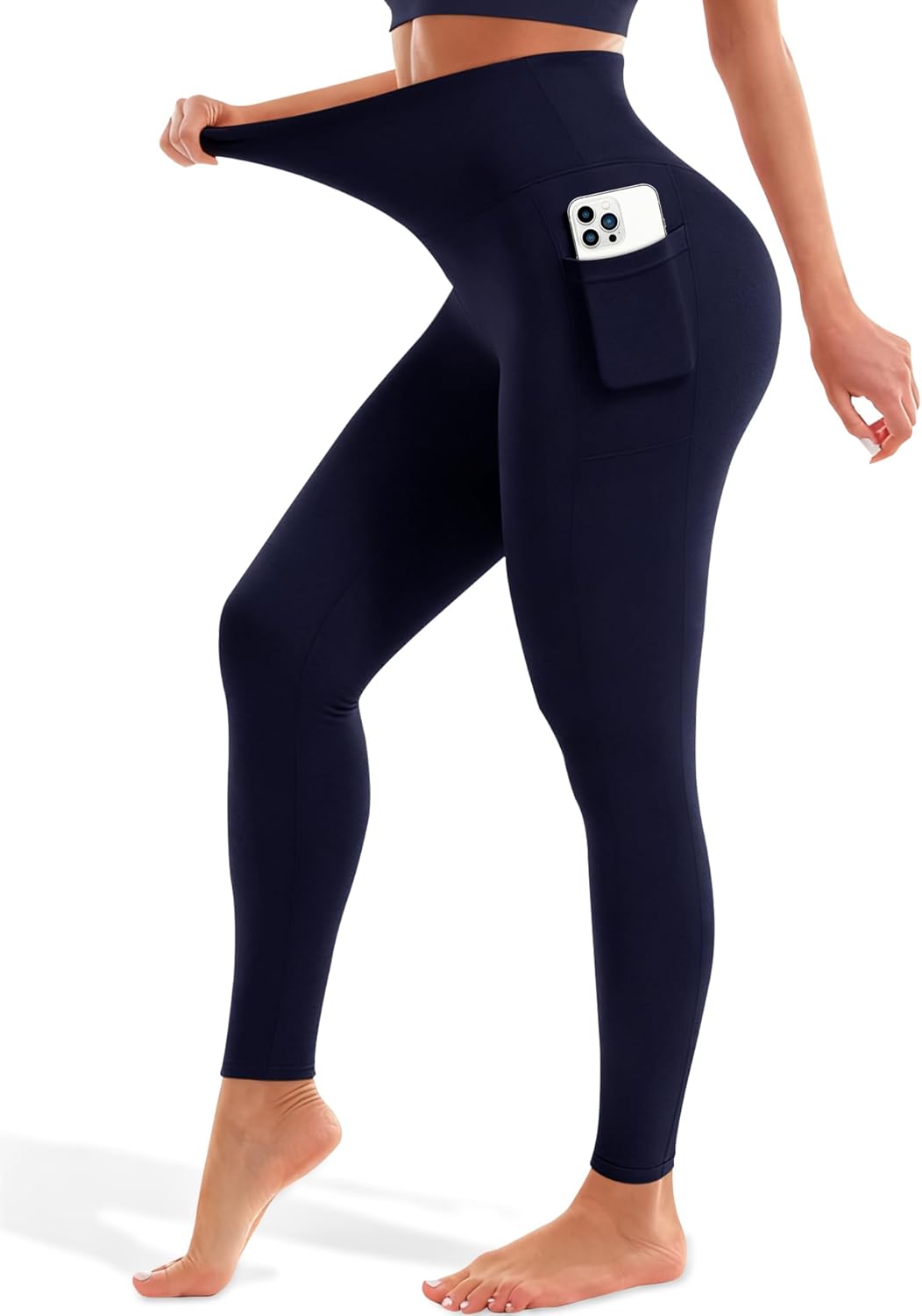 Blue Breath Leggings with Pockets for Women-High Waisted Full Length Yoga Pants Tummy Control Workout Athletic Daily