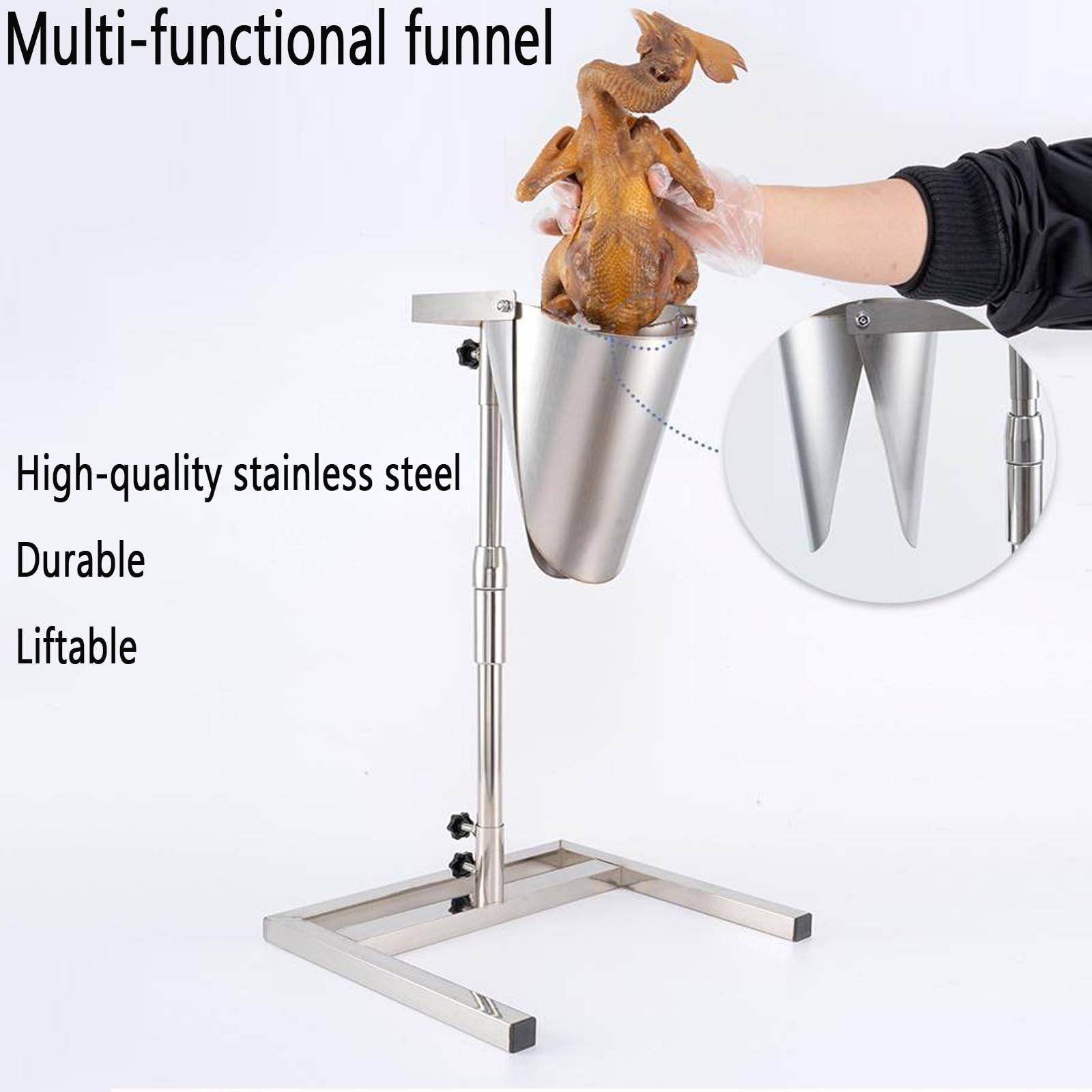 Tolva de alimentación manual con soporte ajustable, 35-60 cm, para llenado de envases de alimentos