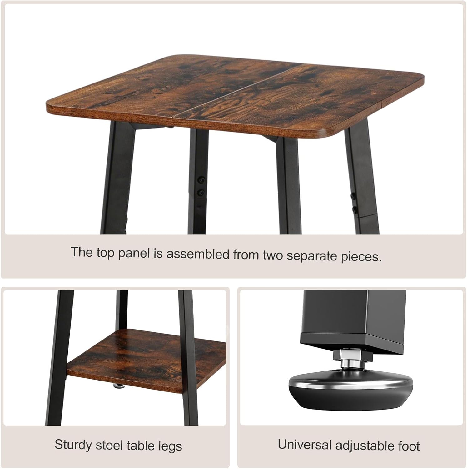 King Oasis 2-Tier Small Side Table for Living Room, End Table with Storage Shelf, Wood & Metal Bedside Table Nightstand for Small Spaces, Sturdy Sofa Side Table for Bedroom, Rustic Brown