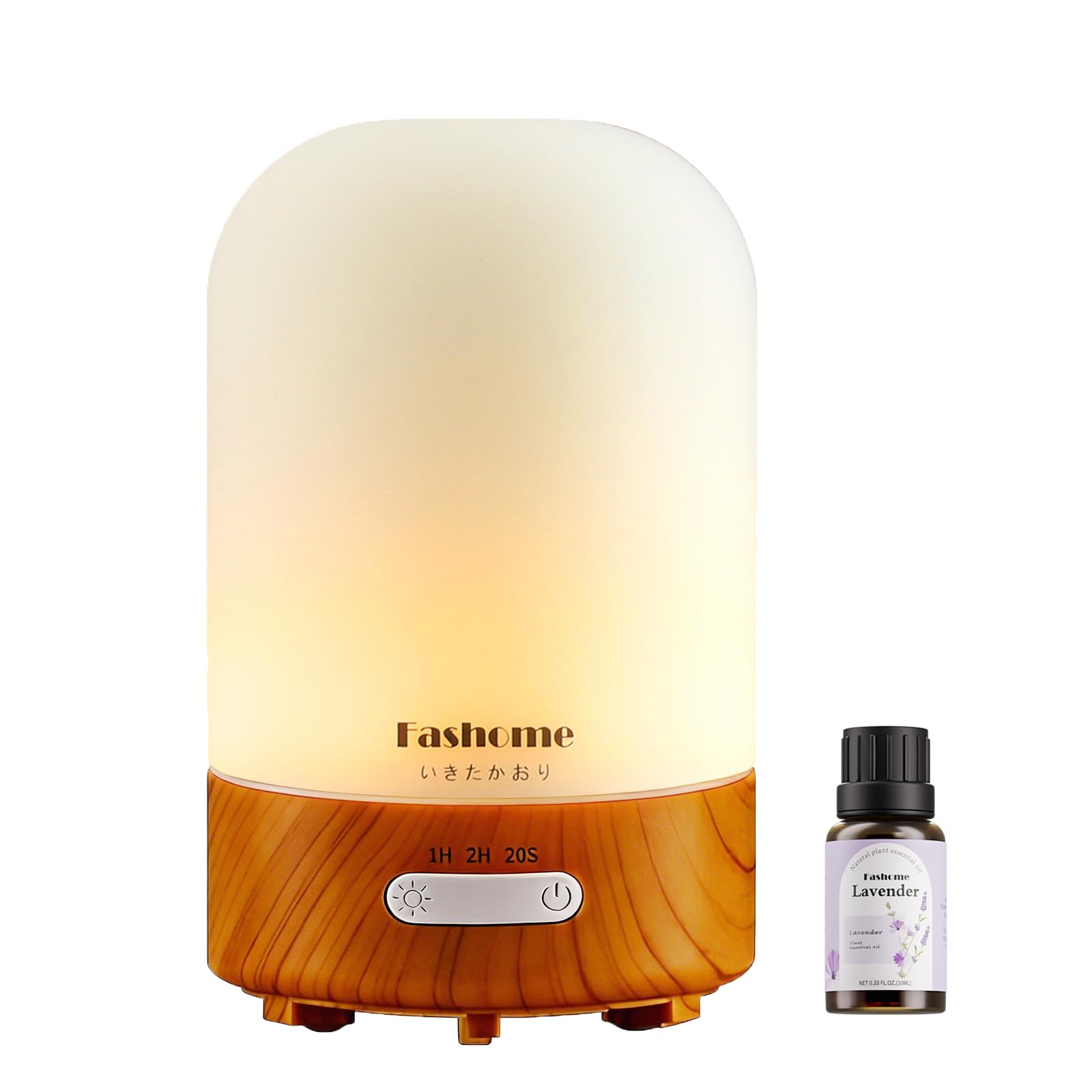 Fashome Ultraschall Aroma Diffusor mit Handgefertigtem Glas - 100ml Luftbefeuchter für Ätherische Öle,Automatische Abschaltung,3 Nebel- & Lichtmodi,Leiser Betrieb für Zuhause (Weiß)