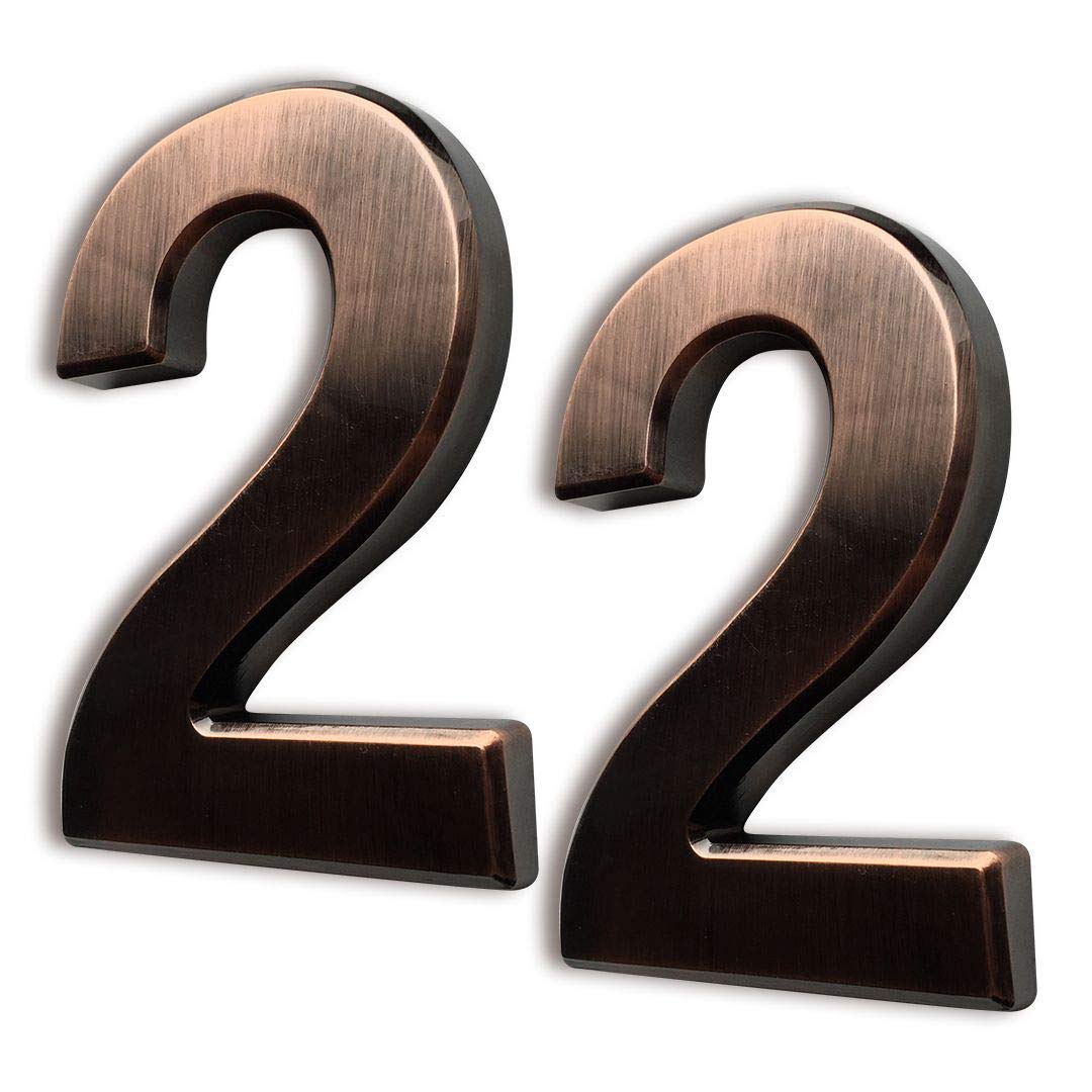 HopeWan 4" Mailbox Numbers #2, Self Adhesive Door Adress Number Stickers for House Door, Apartment, Hotel Room, Outside or Yard Available, Bronze