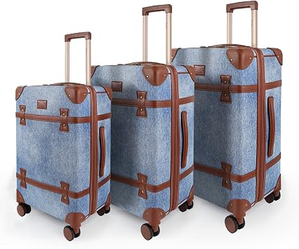 Vintage Suitcase Set for Women20/24/28in Vintage Luggage Sets for Women 3 Piece, Luggage with TSA Lock,Large Luggage with Spinner Wheels,Blue