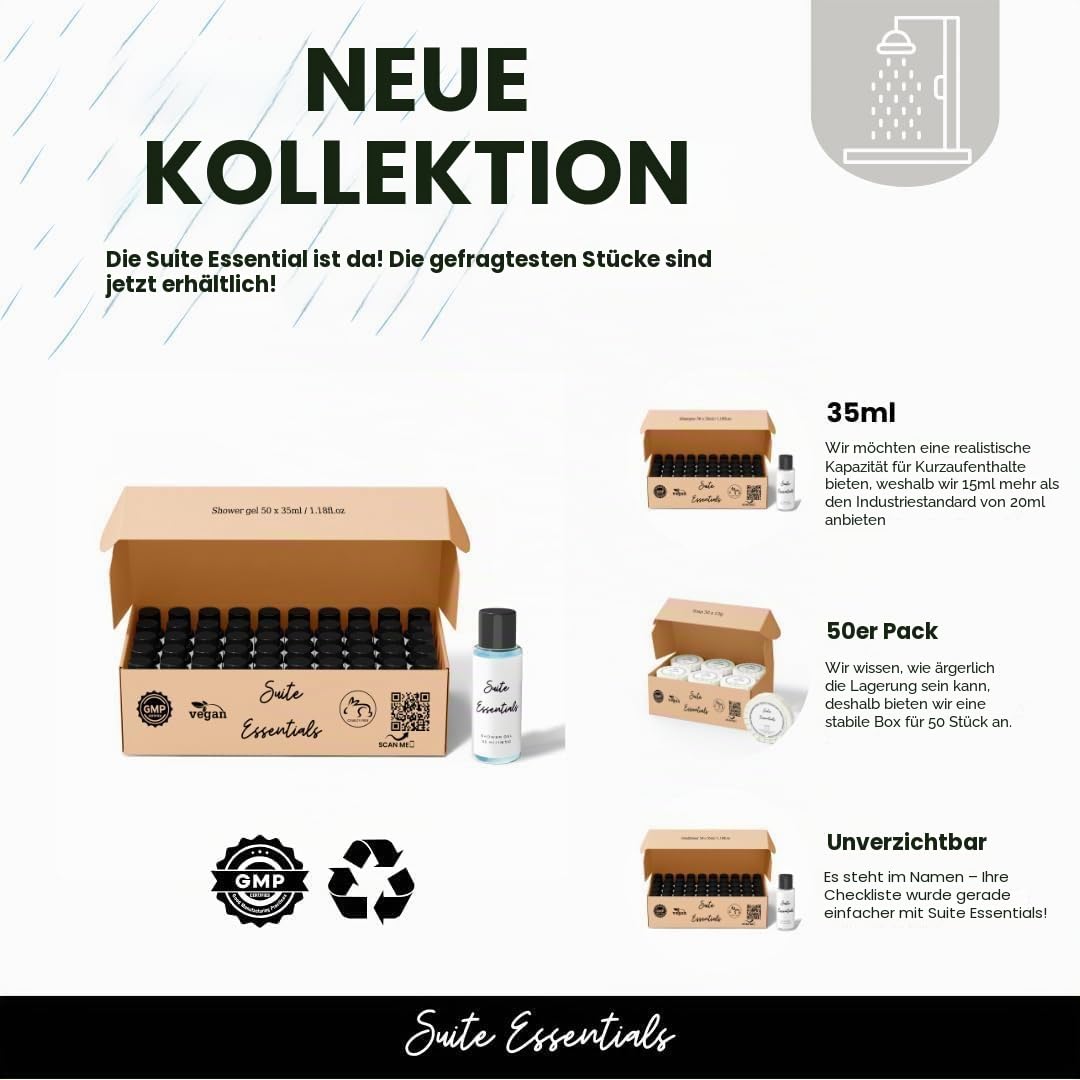 50 x 30 ml Spülung, Großpackung – ideal für Hotels, Gästezimmer, Airbnb und Gastgewerbe, recycelbare Verpackung, Mini-Toilettenartikel-Spülung, Multipack