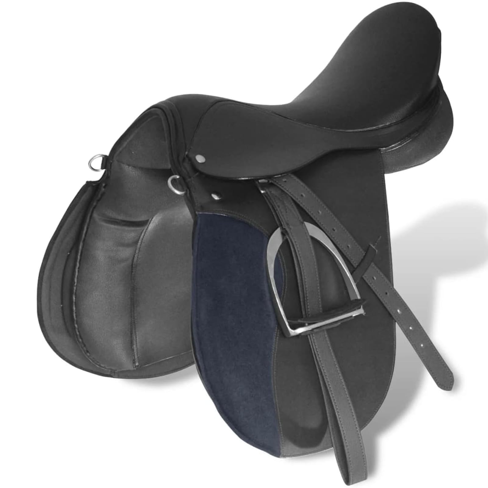 Homgoday Set de Montura de Caballo de 17.5" y Cuero Negro 12 cm, 5 en 1