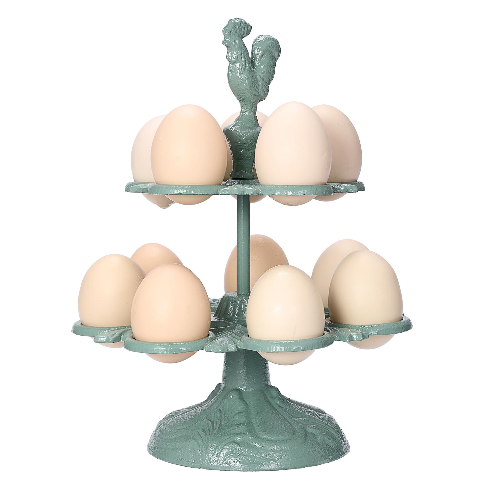 SUMTree Cast Iron Vintage Rustic Eggs Holder Rack for 12 eggs, Green