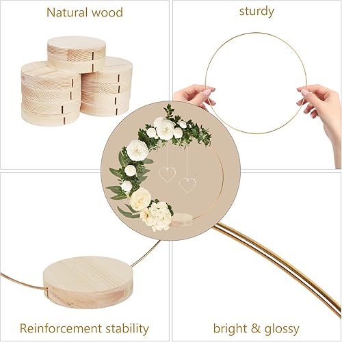 Miniatura 7 de GUDELAK Juego de 12 centros de mesa con aro floral de 12 pulgadas con 2 corazones de acrílico en forma de corazón, centros de mesa de boda dorados