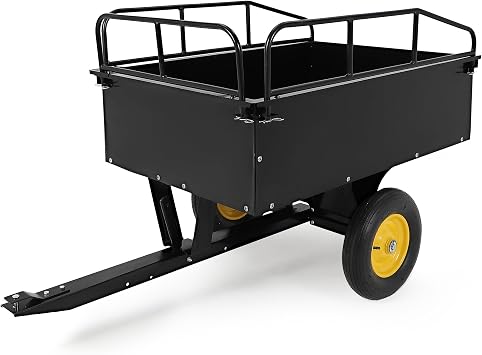Garvee Garden Utility Trailer, 17 Cu. Ft & 750 LBS Capacity, ATV UTV Hauling Trailer, Tow Behind Steel Dump Cart, Hand Pull or Foot Pedal, Heavy Duty Yard Trailers for Lawn Mower Tractor