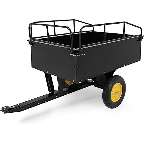 GAOMON Heavy Duty ATV Trailer Tow Behind Dump Cart, 17 Cu.Ft. 750Lbs Capacity, Pull Behind Steel Yard Wagon Dump Trailer for Tractor Lawn Mower Garden