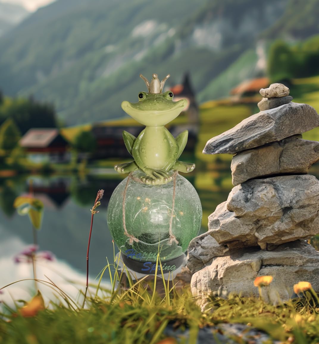 Garden Outdoor Decor Statues Figurine Solar Lights Frog Prince Stakes,Patio Lawn Garden Halloween Ornament,Waterproof Decorative Lights,Housewarming Figurine Solar Gifts