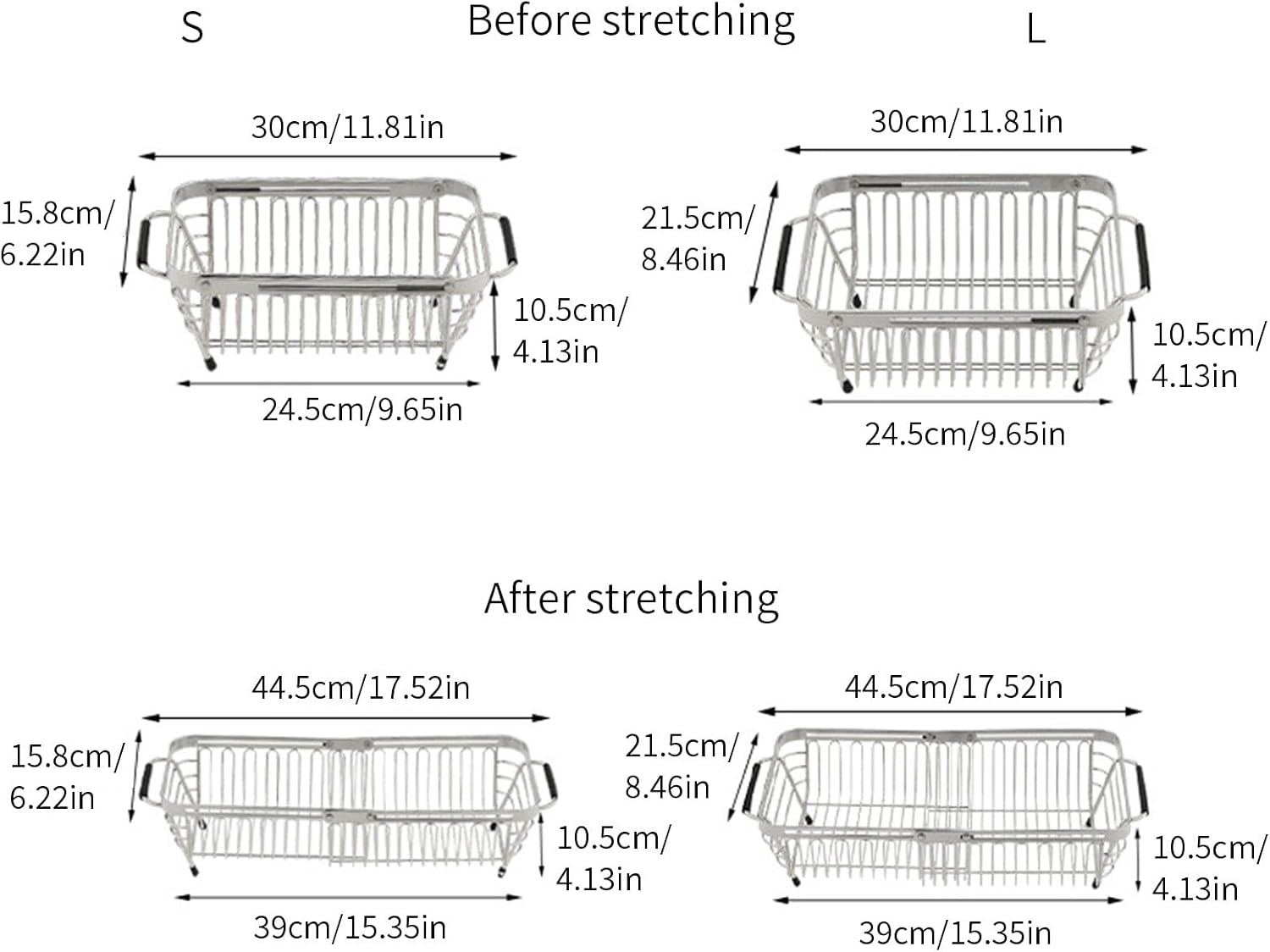 Quick Drying Adjustable Dish Drainer Basket with Corrosions Stainless Steel Meshes Flexible Kitchen Organizers Stainless Steel Drainer Basket