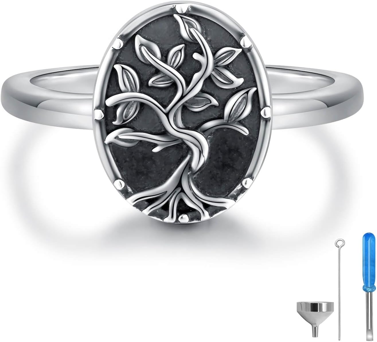 Urn Ring for Ashes 925 Sterling Silver - Cremation Rings Adjustable Oval Memorial Keepsake Jewelry Gifts for Women with W/Funnel Filler Tool