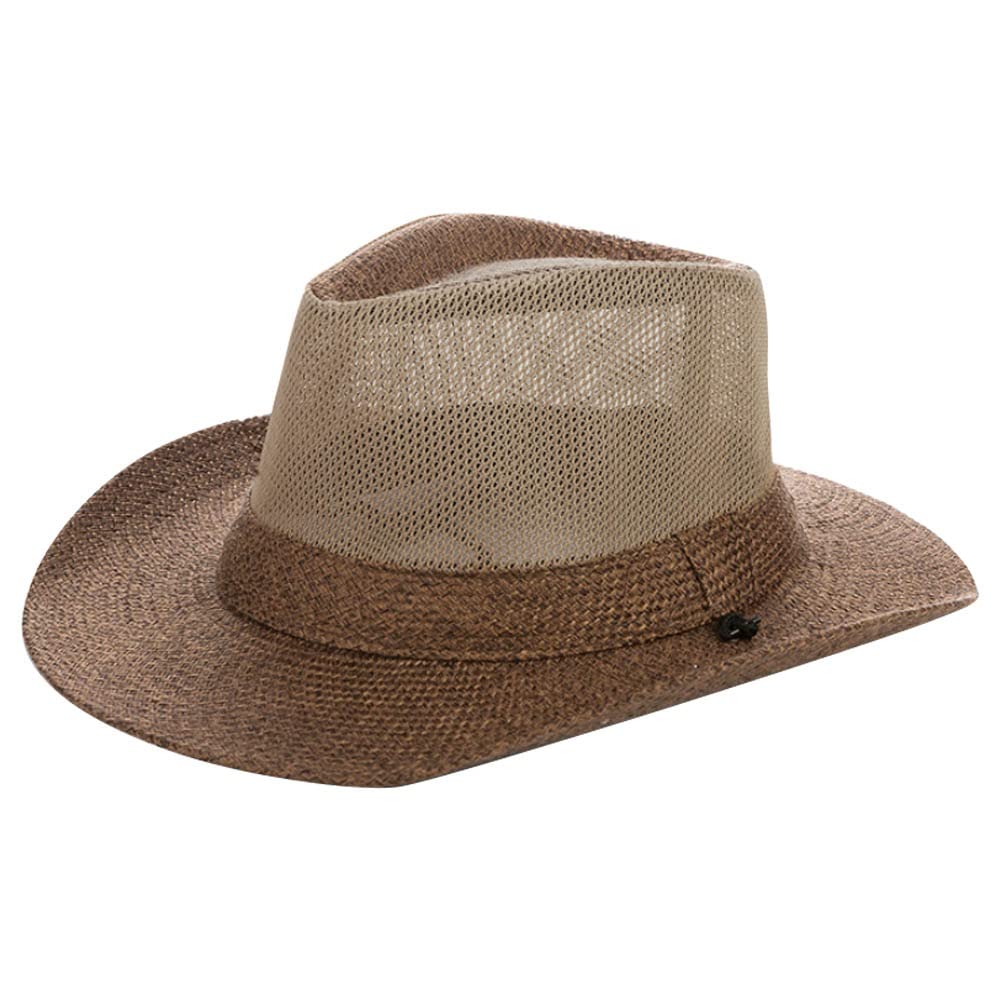 KABAKE Sombrero de paja de ala ancha, sombrero de playa Fedora sombrero de sol UPF50+ sombreros de pesca unisex