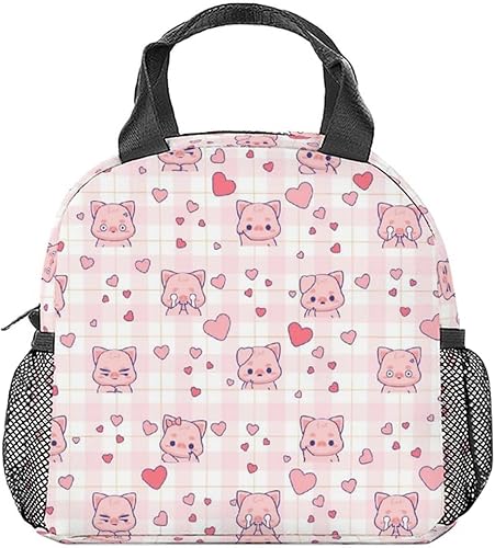 Miniatura 9 de Lonchera personalizada con diseño de cerdo, lonchera aislada para adolescentes, bolsas de almuerzo rosadas con bolsillos, lonchera congelable
