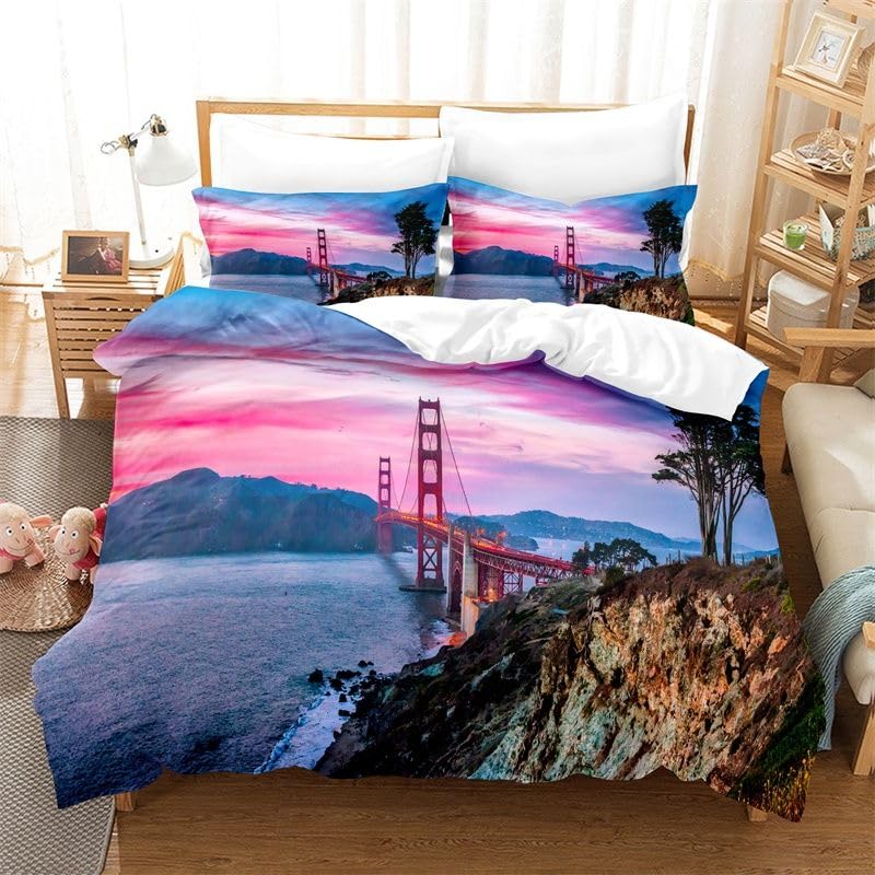 Parure de lit 220x240 paysage violet en microfibre premium 110g/m² ultra douce