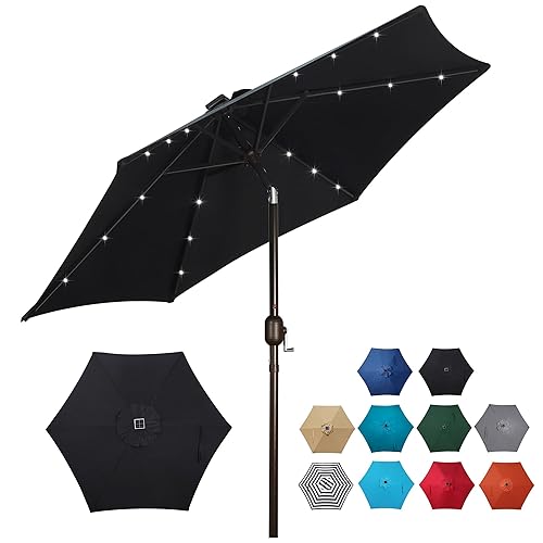 7.5 ft Solar Umbrella, 18 LED Lighted Patio Umbrella, Table
