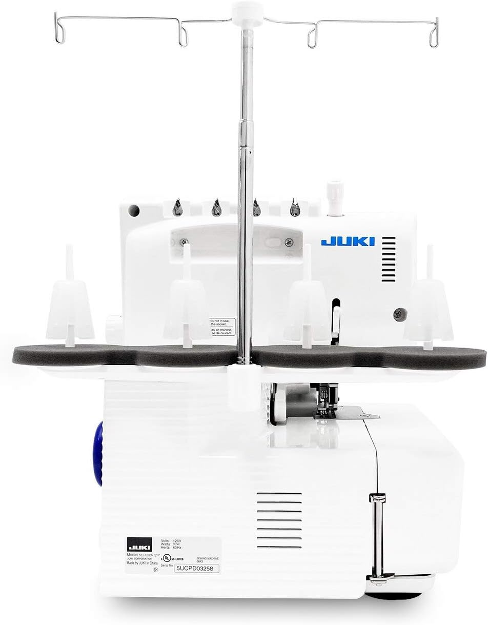شاته view of the Juki MO-1200QVP Differential Feed Serger with spool holder