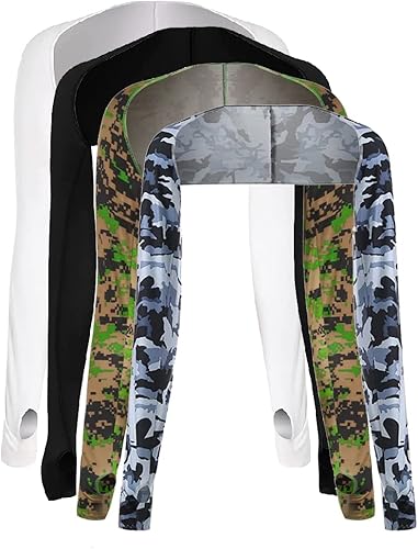 4 pares de mangas de protección solar UV para mujeres y hombres con agujero para el pulgar, ciclismo, golf, deportes, manga para brazos, negro,