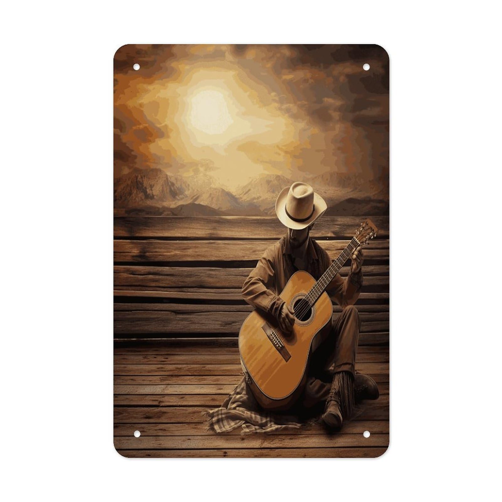LDGSUPH Western Music Wall Art Prints Folded Edge Iron Sheet Painting with Holes for Wall Prints Decorative Picture Metal Signboard Decor Painting for Outdoor Indoor Wall Decor