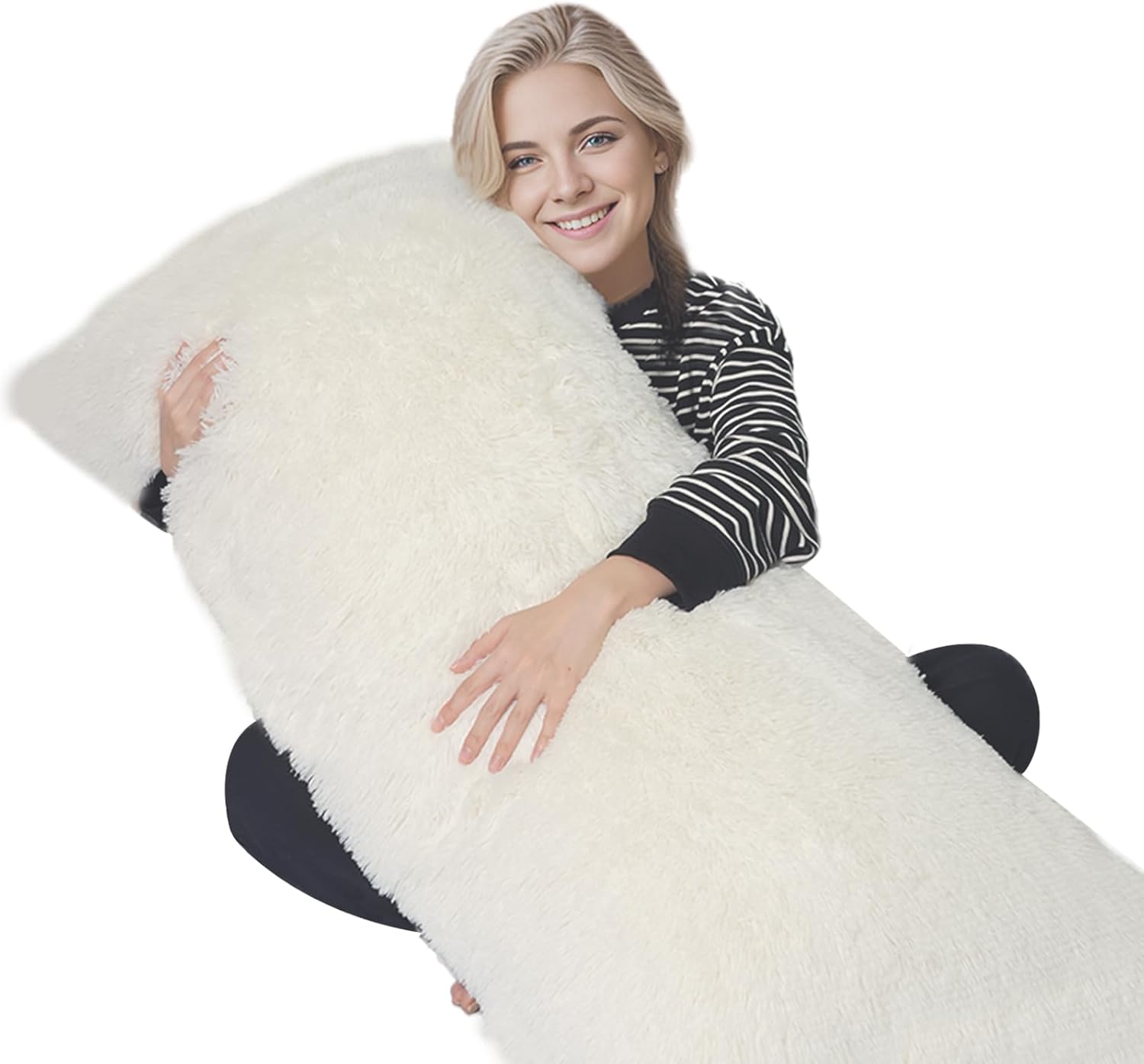 ZonLi Fuzzy Body Pillow Cover, 20"x 54" Pillowcase, Faux Fur Long Pillow Cover with Zipper, Fluffy Soft Plush Decorative Cases for Bedroom (White) White Cover Only Fluffy Luxe