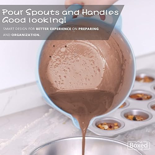 Miniatura 6 de BoxedHome Paquete de 4 tazones de mezcla anidables con boquilla de vertido y asa, tazón grande de plástico para mezclar sin BPA, apto para
