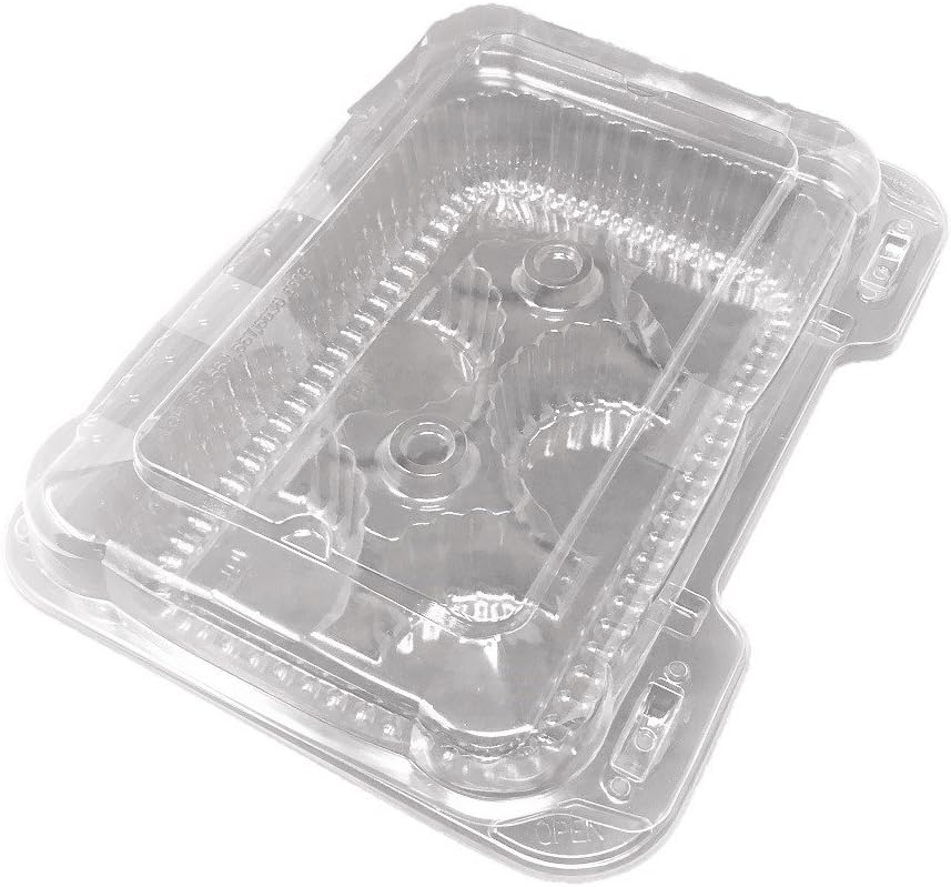 Mr Miracle 6 Compartment for Standard Cupcakes or Small Muffins. Clear Clamshell Container. Cupcake Slots are 2.5 x 2.5 inches. Container itself is 2.5 Inches Tall. Pack of 10