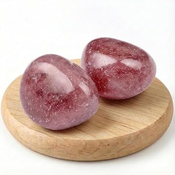 Super Large Polished Strawberry Quartz Healing Crystal Stones - 2 Pcs of 1.2" Worry Stone for Anxiety, Pocket Palm Gemstones Handpicked Natural Tumbled Rocks for Meditation, Reiki, Chakra, Home Decor