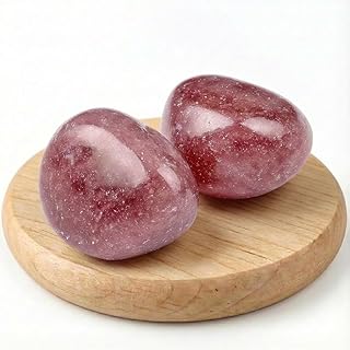 Polished Strawberry Quartz Crystal Stones - 2 Pcs of 1.2" Worry Stone for Anxiety, Pocket Palm Stone Super Large Handpicked Natural Tumbled Gemstones for Meditation, Reiki, Chakra Healing, Home Decor