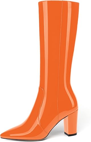 Miniatura 9 de AMBELIGHT Botas altas hasta la rodilla con cremallera y punta puntiaguda para mujer de tacón alto grueso de 33 pulgadas