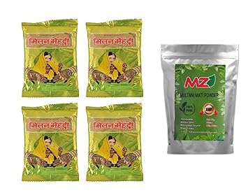 MILAN MEHANDI Powder-320 Grams (80gms X 4 pcs) and MZ (Mahavir Zone) Powder - 80gm (Milan Mehendi with Multani Mitti Powder)