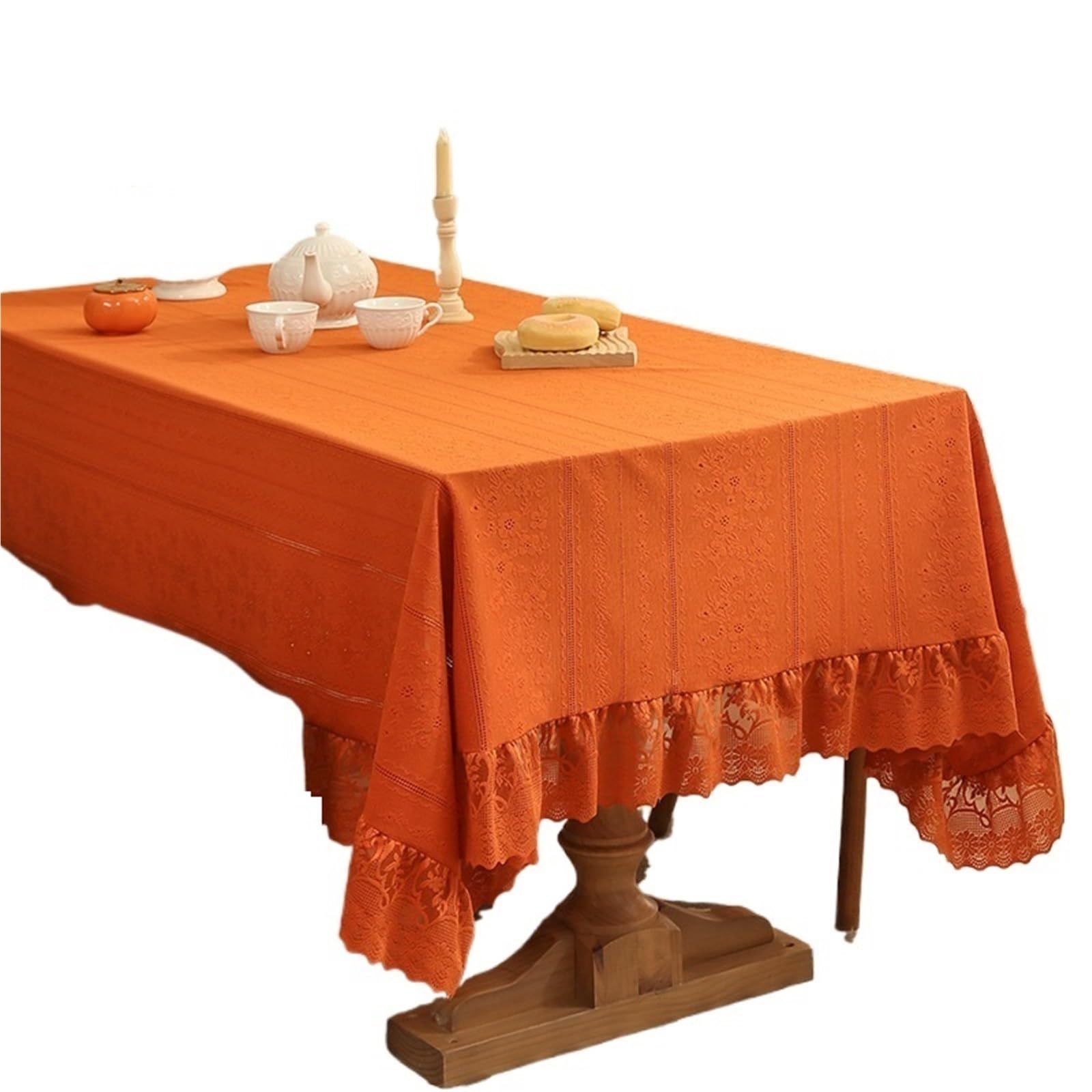 VIOLDHHJK Lace Tablecloth Lace Rectangle Tablecloth Vintage Ruffled Wedding Banquet Decoration Home Garden Party Decor(Orange,140X180)