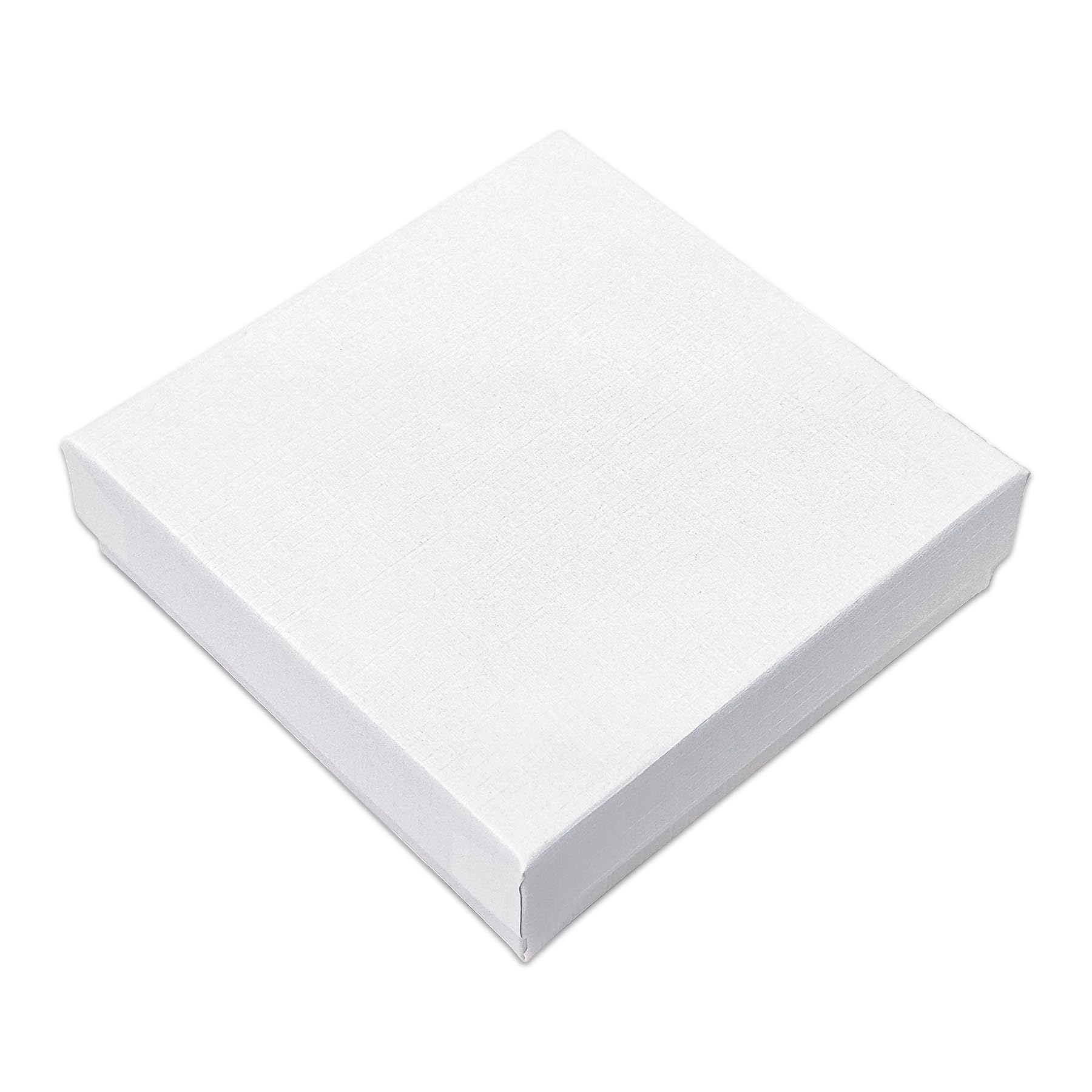 TheDisplayGuys - 25-Pack #33 Cardboard Linen Paper Jewelry Gift Boxes w. Cotton Padding - White (3.5" x 3.5" x 1.0")