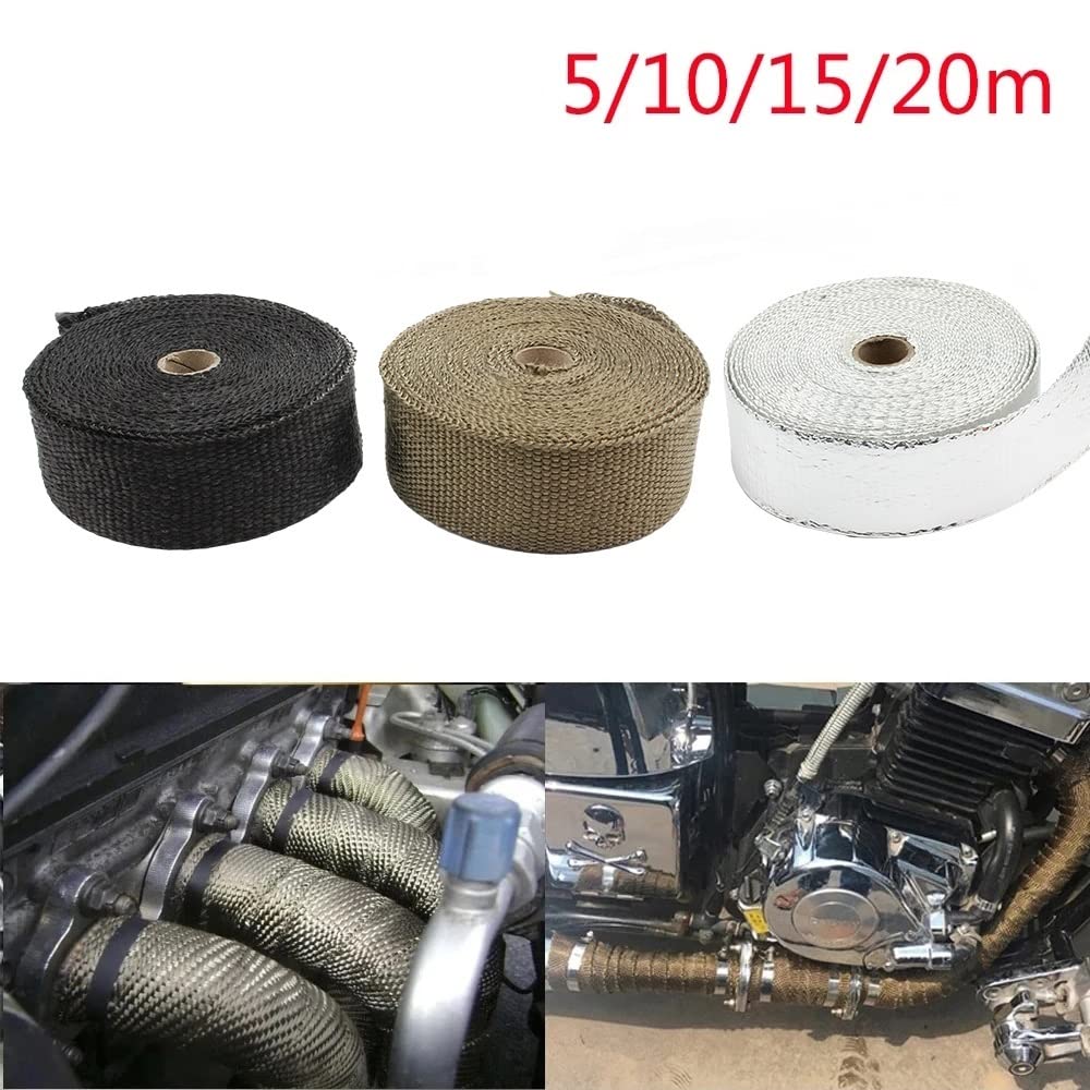 Cinta Anticalorica Para Escapes Cinta térmica de escape de 5cm x 5M/10M/15M/20M, cinta térmica de fibra de vidrio, rollo de aislamiento múltiple resistente con bridas de acero inoxidable Cinta Termica