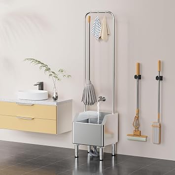 Stainless Steel Mop Sink, Commercial Floor Sink, Utility Mop Basin, Floor Standing Stainless Sinks for Laundry, Kitchen, Garage, and Restaurant Upgraded