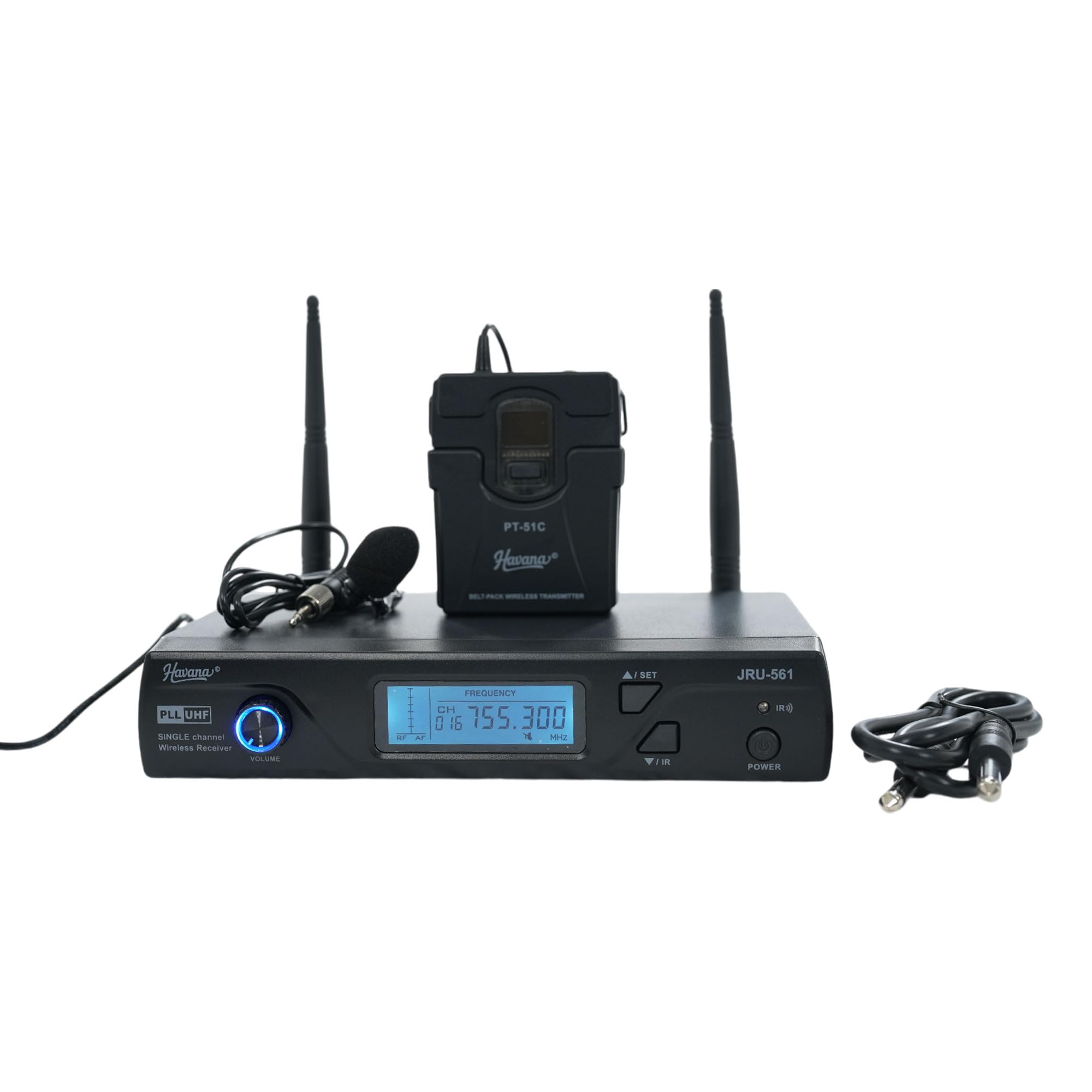 Havana JRU-561 UHF Single Channel Wireless Receiver & PT-51C Body Pack Transmitter with LT-11A Lapel Wireless Microphone System-image-12