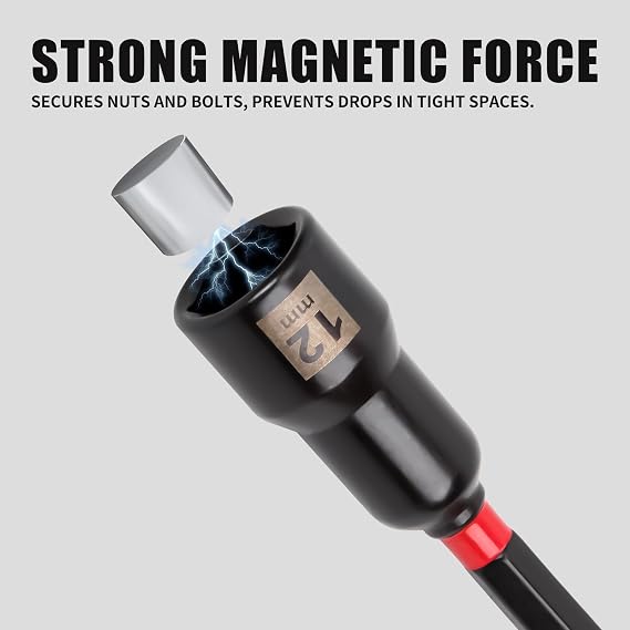 16PCS Nut Driver Set Magnetic, 1/4 Impact Drill Driver Bit Set, Metric & SAE Nut Drivers, Long Shank Nut Driver Bits, 1/4Hex Shank, with Storage Bag