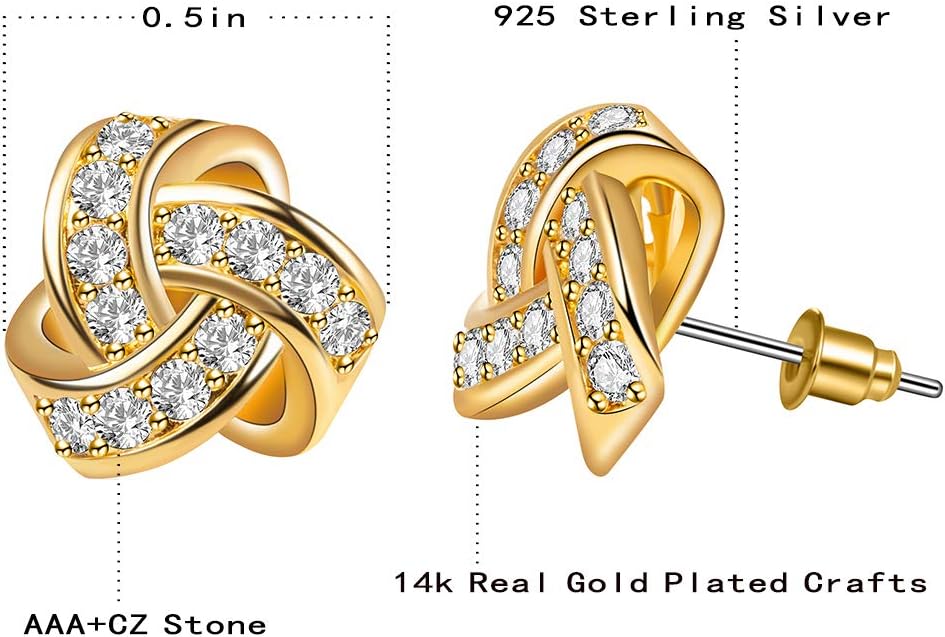 S925 Sterling Silver Stud Earrings gold plated CZ Earrings Love Knot Post Cubic Zirconia Earrings For Women - Image 2
