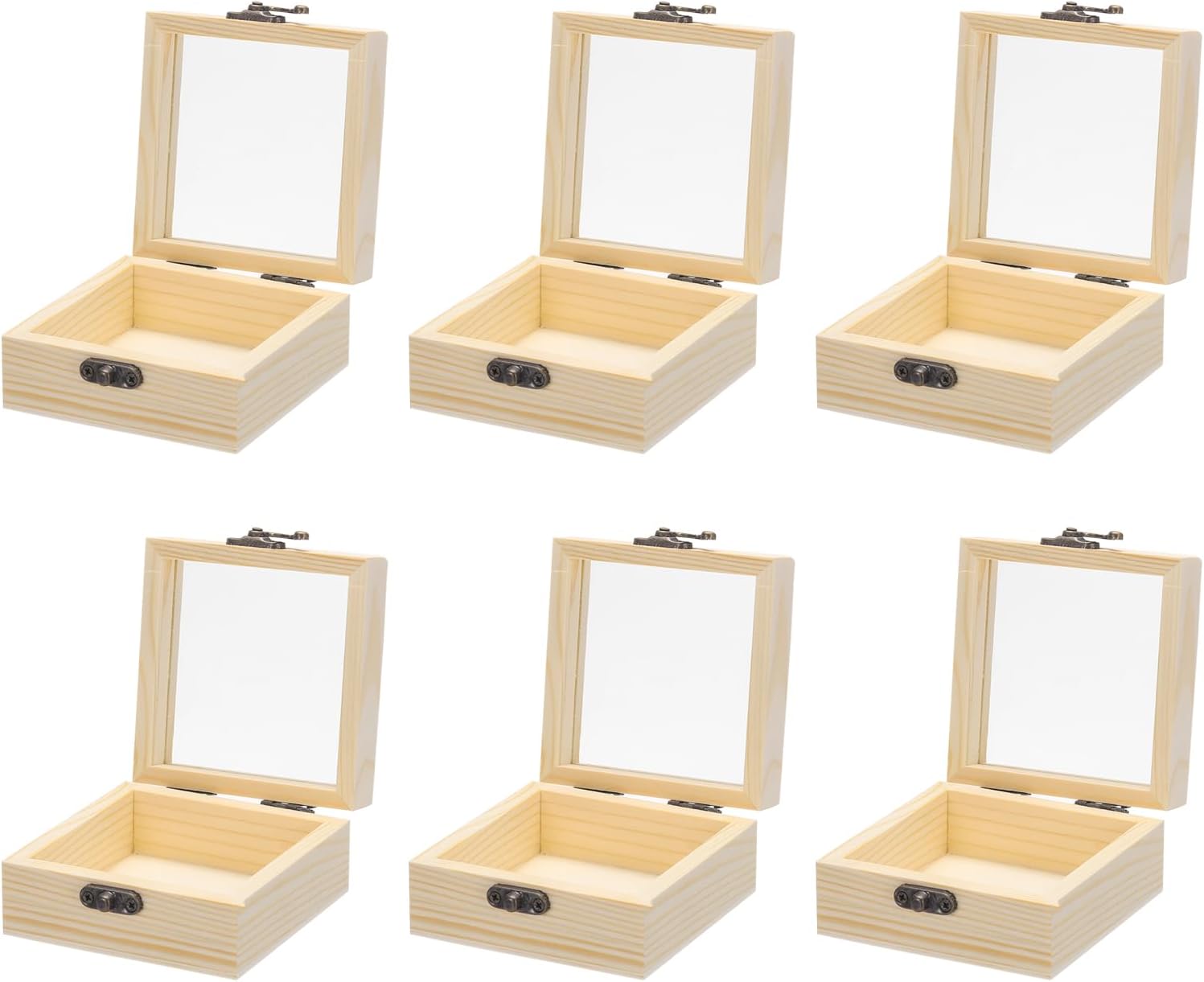 MECCANIXITY Unfinished Wooden Display Box with Hinged Lid,3.5"x3.5"x1.8" Small Wood Keepsake Storage Box with Glass Lid for DIY Craft Collectibles Jewelry Gift Home Decorations,12Pcs Beige