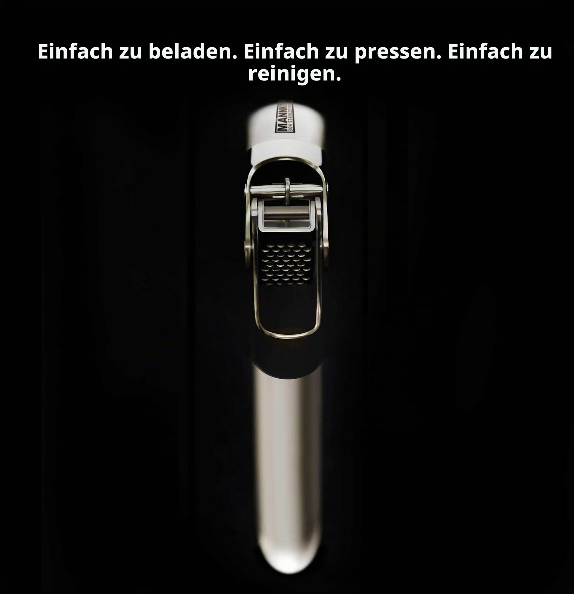 MANNKITCHEN Edelstahl Knoblauchpresse, Doppelhebel, Großes Reservoir | Robust, Professionelle Qualität, Leicht zu Reinigen, Rostfrei, Großer Behälter für Weniger Nachfüllen.