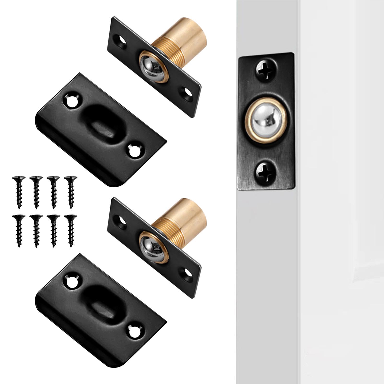 Dsfsaeg Black 2Sets Ball Door Catches For Internal Doors, Adjustable Roller Ball Door Catch Latch Spring Ball Bearing Door For Cupboard Closet Top Of Door