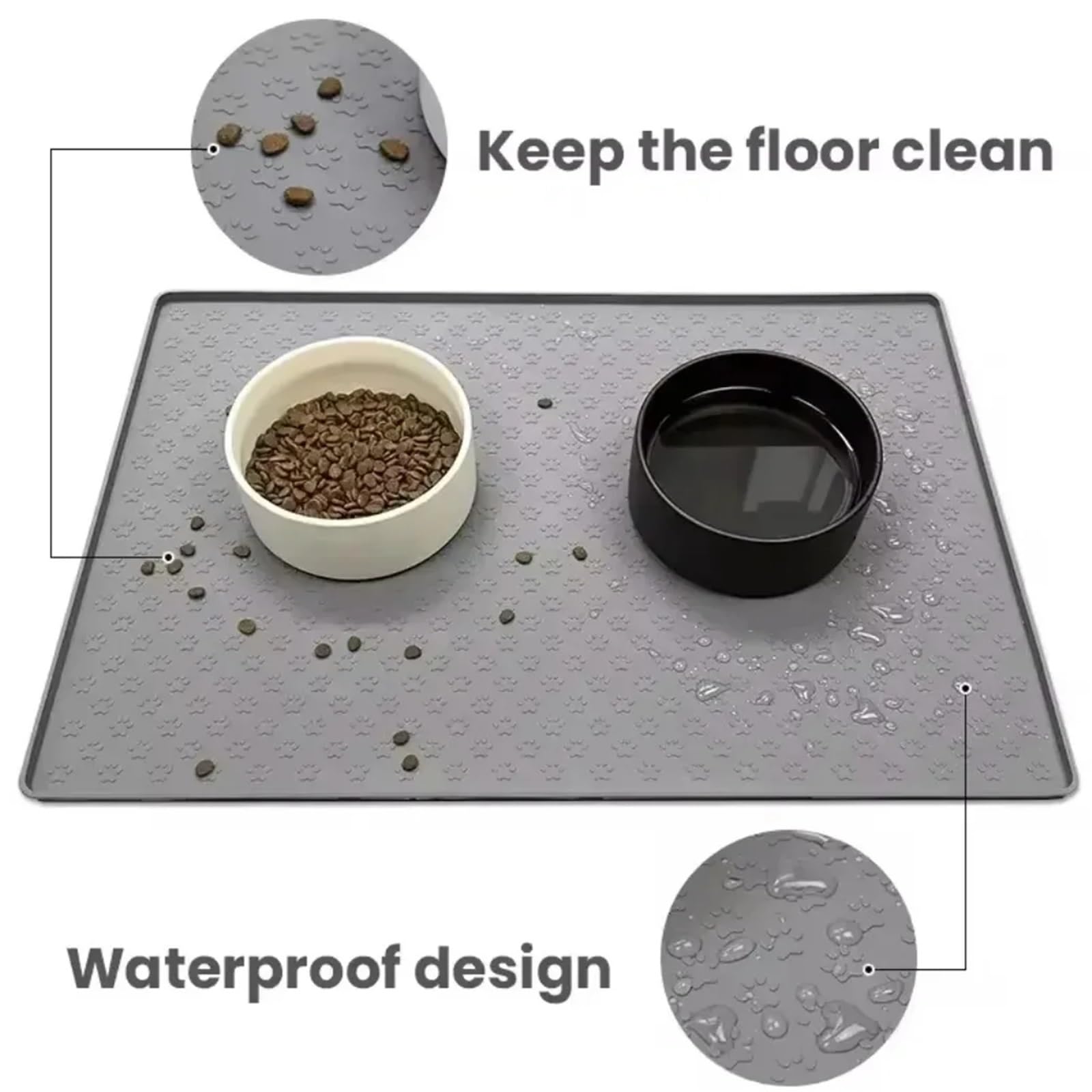 Futtermatten für Haustiere Haustier Tischset Katze Hund Trinken Füttern Feeder Matten Futter Matte Hundefutter Schüssel Silikon Wasserdicht Pet pad wasserdichte(Black,60X40CM)