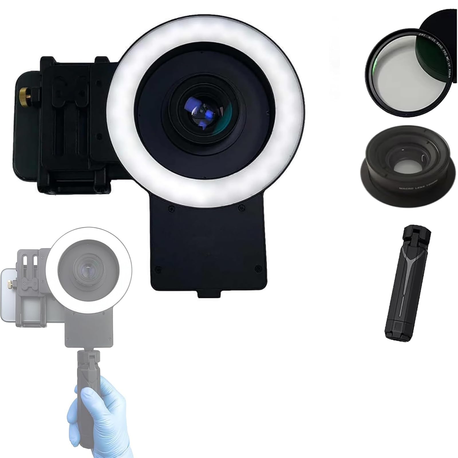 Luz LED De Relleno Bucal Para Odontología, Luz De Relleno Para Cámara De Teléfono Móvil Con Filtro De 49 Mm Y Lente Macro De 100 Mm, Temperatura De Color De 2500 K a 6000 K, Para Salón En Casa.