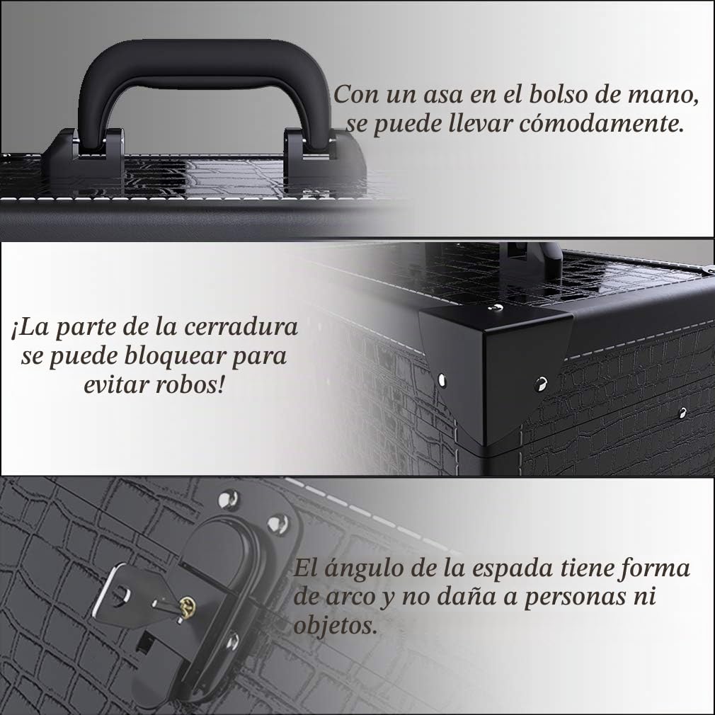 Maletín Maquillaje Profesional con Cerradura, Estuche de Maquillaje, Caja de Maquillaje de Viaje, Estuche de Cosméticos, Negro, Neceser Maquillaje Joyero Organizador
