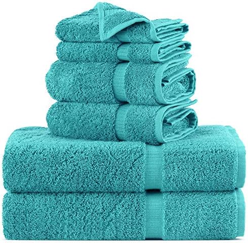 Towel Bazaar Premium Turkish Cotton Super Soft and Absorbent Towels (6-Piece Towel Set, Aqua Blue)