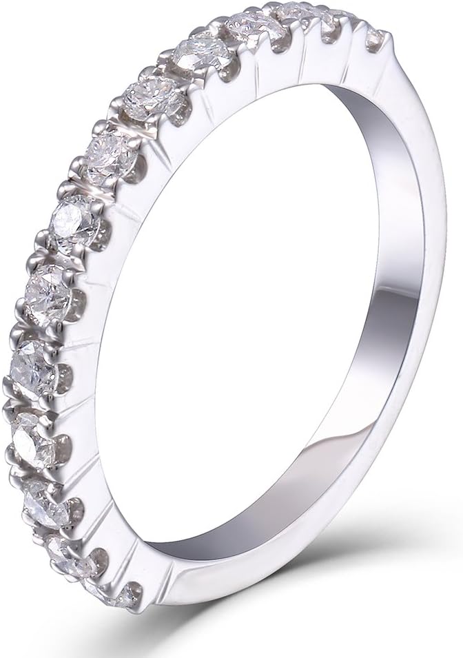 DovEggs Moissanite Wedding Ring for Women, 0.46CTW HI 2.26mm Width Moissanite Lab Created Diamond Moissanite Half Eternity Wedding Band 14k Gold Quality Sterling Silver Stackable Rings