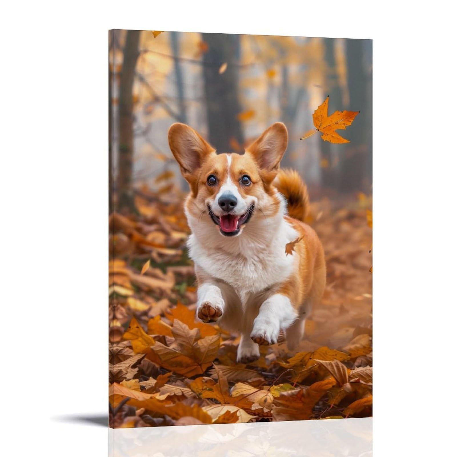 HUERYRYHY Warm Fall Corgi 04 Poster Wall Art Canvas Vintage Aesthetic Painting Decor for Rooms 20x30inch Frame-style